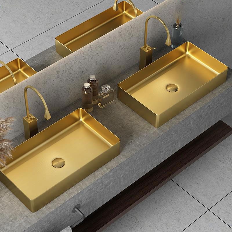 Modern Vessel Bathroom Sink Metal Rectangular with Faucet Vessel ...