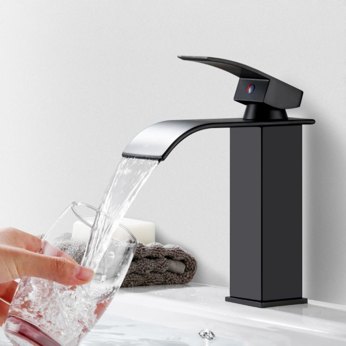 Basin Lavatory Faucet Lever Handle Waterfall Spout Bathroom Faucet Clearhalo 'Bathroom Remodel & Bathroom Fixtures' 'Bathroom Sink Faucets' 'Bathroom Sinks & Faucet Components' 'bathroom_sink_faucets' 'Home Improvement' 'home_improvement' 'home_improvement_bathroom_sink_faucets' 1200x1200_d5774391-ac17-4aae-b64c-38f6c18e8087