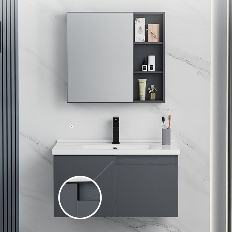 Grey Bath Vanity Wall Mount Rectangular Single Sink Mirror Metal Frame Vanity with Doors Clearhalo 'Bathroom Remodel & Bathroom Fixtures' 'Bathroom Vanities' 'bathroom_vanities' 'Home Improvement' 'home_improvement' 'home_improvement_bathroom_vanities' 1200x1200_d57ea806-9b05-43a9-a213-cc12039a7954