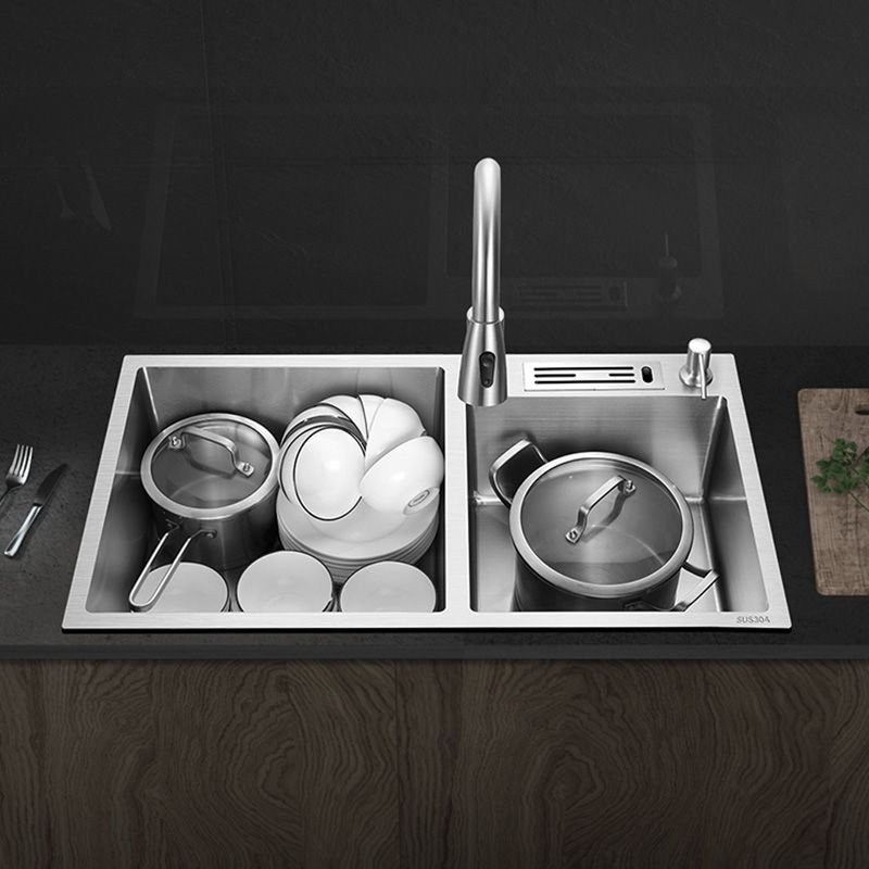 Contemporary Stainless Steel Kitchen Sink Double Basin Sink with Drain Assembly Clearhalo 'Home Improvement' 'home_improvement' 'home_improvement_kitchen_sinks' 'Kitchen Remodel & Kitchen Fixtures' 'Kitchen Sinks & Faucet Components' 'Kitchen Sinks' 'kitchen_sinks' 1200x1200_d590b022-7279-4928-8e89-37246bd9cd04