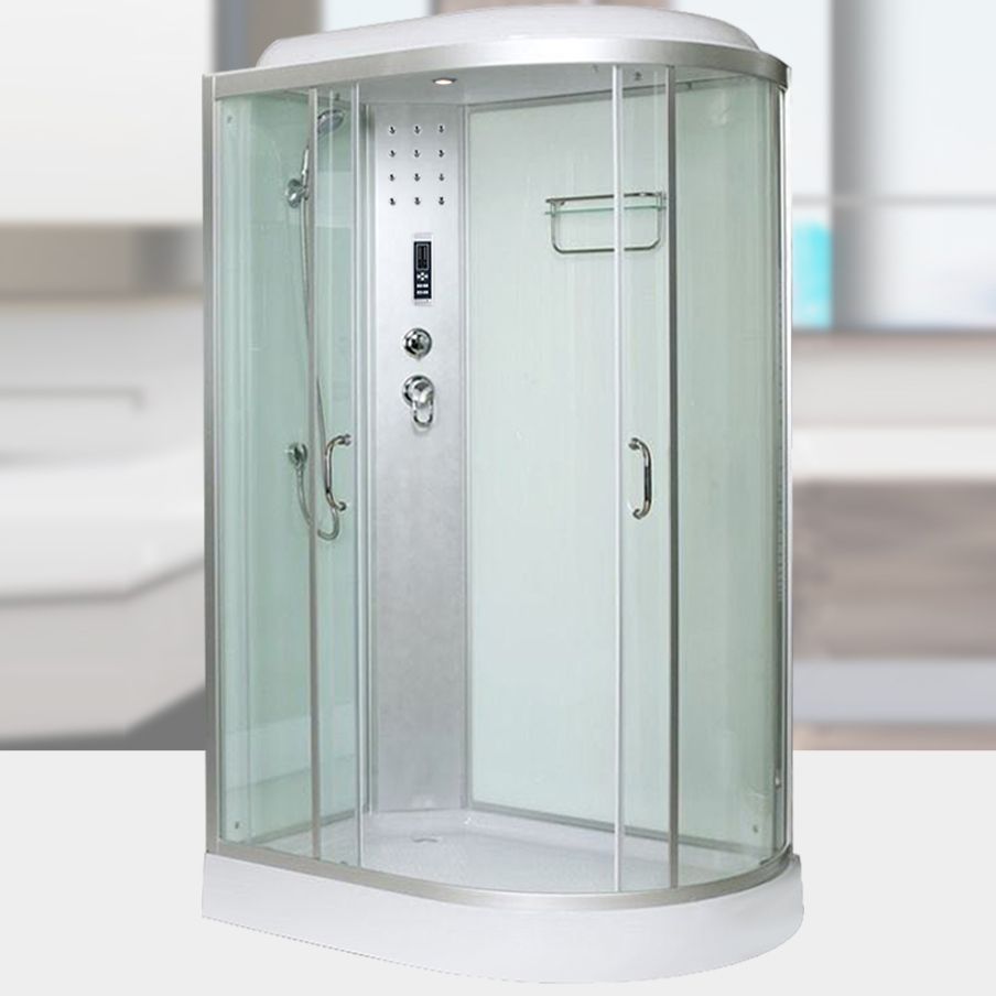Tempered Glass Double Sliding Shower Enclosure White Frame One Piece Shower Enclosure Clearhalo 'Bathroom Remodel & Bathroom Fixtures' 'Home Improvement' 'home_improvement' 'home_improvement_shower_stalls_enclosures' 'Shower Stalls & Enclosures' 'shower_stalls_enclosures' 'Showers & Bathtubs' 1200x1200_d5c22007-ddc4-4a2f-814b-0c712dfc2665