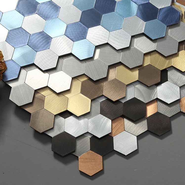 Hexagonal Mosaic Tile Metal Peel and Stick Tiles for Kitchen and Bathroom, 11.8"x 11.8" Clearhalo 'Flooring 'Home Improvement' 'home_improvement' 'home_improvement_peel_stick_blacksplash' 'Peel & Stick Backsplash Tile' 'peel_stick_blacksplash' 'Walls & Ceilings' Walls and Ceiling' 1200x1200_d5d3a7b5-3da3-445a-a8c3-93a840aa89d0