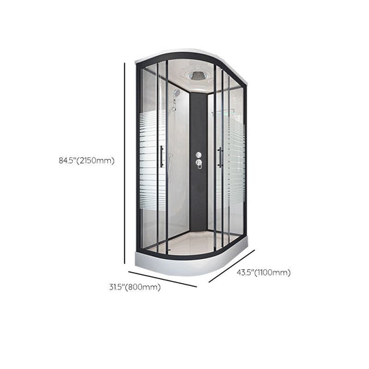 Striped Tempered Glass Shower Stall Black Double Sliding Door Shower Room Clearhalo 'Bathroom Remodel & Bathroom Fixtures' 'Home Improvement' 'home_improvement' 'home_improvement_shower_stalls_enclosures' 'Shower Stalls & Enclosures' 'shower_stalls_enclosures' 'Showers & Bathtubs' 1200x1200_d5d690cf-4026-4a21-8f62-aa9f2cb2900d