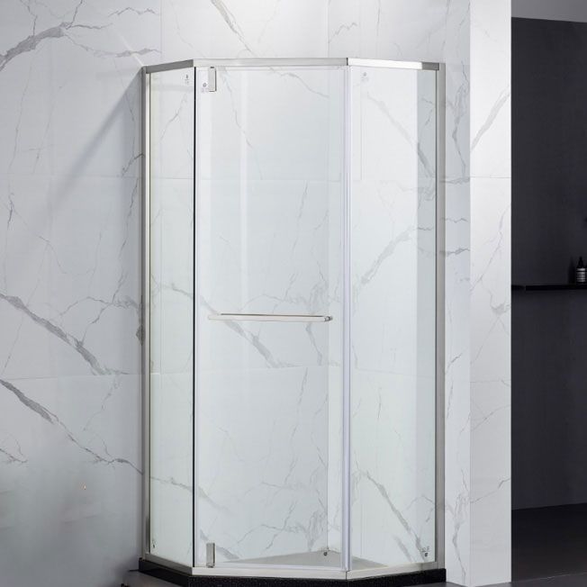 Pivot Tempered Glass Shower Door, Diamond Shape Stainless Steel Frame Shower Door Clearhalo 'Bathroom Remodel & Bathroom Fixtures' 'Home Improvement' 'home_improvement' 'home_improvement_shower_tub_doors' 'Shower and Tub Doors' 'shower_tub_doors' 'Showers & Bathtubs' 1200x1200_d6485807-a5b0-44a6-ba64-541419258035