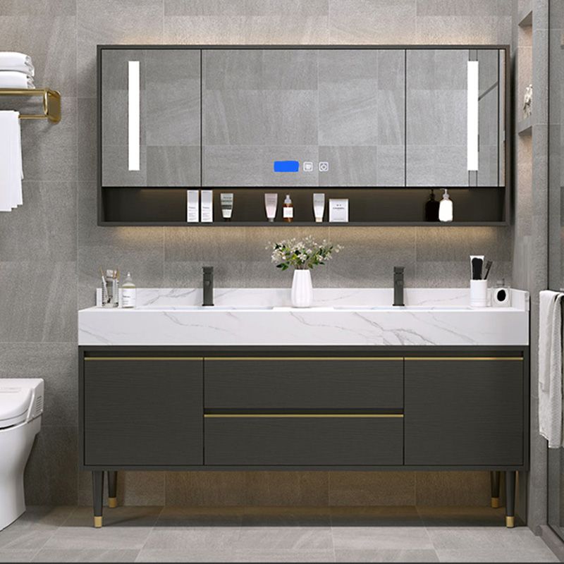 Metal Frame Vanity Drawers Rectangle Black Mirror Bathroom Vanity Set with 2 Doors Clearhalo 'Bathroom Remodel & Bathroom Fixtures' 'Bathroom Vanities' 'bathroom_vanities' 'Home Improvement' 'home_improvement' 'home_improvement_bathroom_vanities' 1200x1200_d64a1087-e12c-4669-8bdb-fc4a57d9e0e9