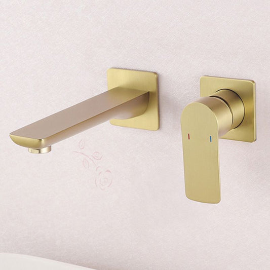 2 Holes Faucet Glam Style Wall Mounted Faucet with Single Lever Handle Clearhalo 'Bathroom Remodel & Bathroom Fixtures' 'Bathroom Sink Faucets' 'Bathroom Sinks & Faucet Components' 'bathroom_sink_faucets' 'Home Improvement' 'home_improvement' 'home_improvement_bathroom_sink_faucets' 1200x1200_d6b9f55c-1758-47b0-b8d8-6ae90ab0a8bd