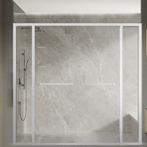 Semi Frameless Double Sliding Shower Door Clear Glass Shower Screen Clearhalo 'Bathroom Remodel & Bathroom Fixtures' 'Home Improvement' 'home_improvement' 'home_improvement_shower_tub_doors' 'Shower and Tub Doors' 'shower_tub_doors' 'Showers & Bathtubs' 1200x1200_d6c0d025-6471-4ea9-b186-8621772fab5b