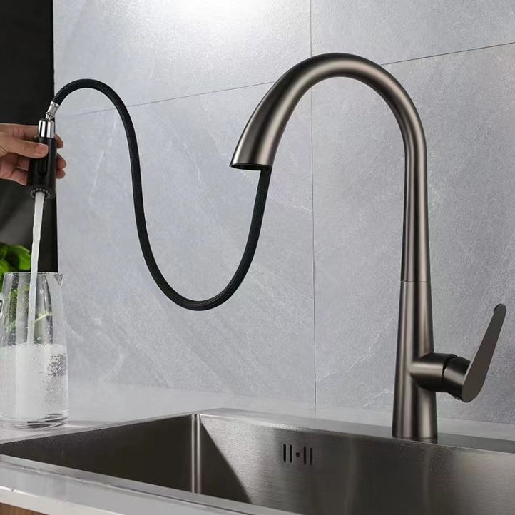 Contemporary Pull Down Kitchen Standard Faucet Single Handle Faucet with Pull Out Sprayer Clearhalo 'Home Improvement' 'home_improvement' 'home_improvement_kitchen_faucets' 'Kitchen Faucets' 'Kitchen Remodel & Kitchen Fixtures' 'Kitchen Sinks & Faucet Components' 'kitchen_faucets' 1200x1200_d6ef203a-4e4b-46b9-934c-44cf1518977c