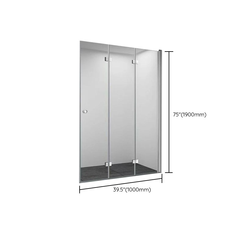 Frameless Folding Tempered Glass Shower Door with Thickened 304 Stainless Steel Fittings Clearhalo 'Bathroom Remodel & Bathroom Fixtures' 'Home Improvement' 'home_improvement' 'home_improvement_shower_tub_doors' 'Shower and Tub Doors' 'shower_tub_doors' 'Showers & Bathtubs' 1200x1200_d72485da-33d3-43a8-ab71-3bae570155c1
