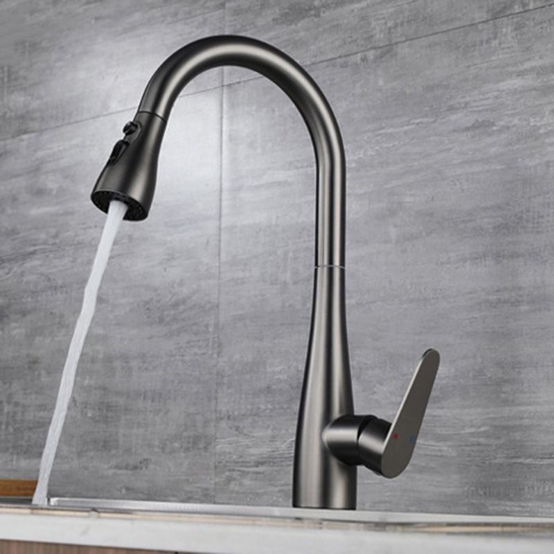 Modern Faucet 1-Handle 1-Hole Copper with Pull out Sprayer Gooseneck Faucet Clearhalo 'Home Improvement' 'home_improvement' 'home_improvement_kitchen_faucets' 'Kitchen Faucets' 'Kitchen Remodel & Kitchen Fixtures' 'Kitchen Sinks & Faucet Components' 'kitchen_faucets' 1200x1200_d75e66fa-75ab-4dd7-8366-c2748a0423ea
