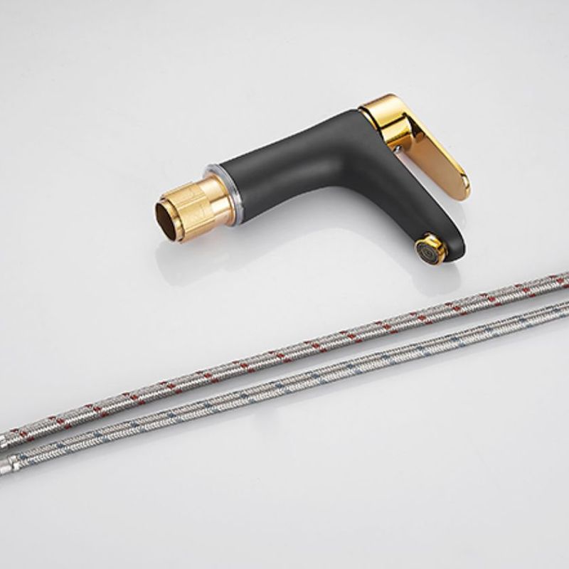 Black-Gold Vessel Sink Faucet Lever Handle Low Arc Vessel Faucet Clearhalo 'Bathroom Remodel & Bathroom Fixtures' 'Bathroom Sink Faucets' 'Bathroom Sinks & Faucet Components' 'bathroom_sink_faucets' 'Home Improvement' 'home_improvement' 'home_improvement_bathroom_sink_faucets' 1200x1200_d7668c84-363b-4022-a851-91b641ed47ac