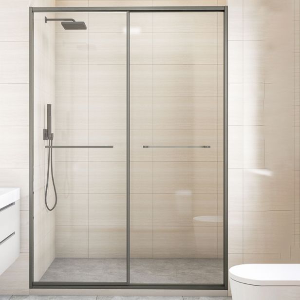 Matte Gray Bypass Shower Door Full Frame Tempered Glass Shower Door Clearhalo 'Bathroom Remodel & Bathroom Fixtures' 'Home Improvement' 'home_improvement' 'home_improvement_shower_tub_doors' 'Shower and Tub Doors' 'shower_tub_doors' 'Showers & Bathtubs' 1200x1200_d76aa7a7-08e6-44db-bf23-2e7ab4081f06