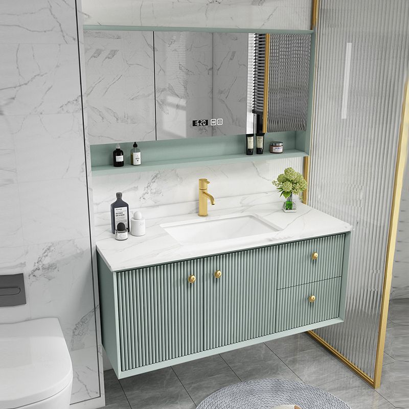 Wood Frame Vanity Glam Green Single Sink Mirror Wall-Mounted Bath Vanity with Drawers Clearhalo 'Bathroom Remodel & Bathroom Fixtures' 'Bathroom Vanities' 'bathroom_vanities' 'Home Improvement' 'home_improvement' 'home_improvement_bathroom_vanities' 1200x1200_d774e0c9-ba9d-4818-adb4-53218edffbb5