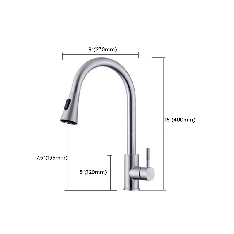1-Hole Kitchen Faucet Stainless Steel Pull down Sprayer Kitchen Faucet Clearhalo 'Home Improvement' 'home_improvement' 'home_improvement_kitchen_faucets' 'Kitchen Faucets' 'Kitchen Remodel & Kitchen Fixtures' 'Kitchen Sinks & Faucet Components' 'kitchen_faucets' 1200x1200_d790667a-2de7-495e-bc6e-b351bd5fda29