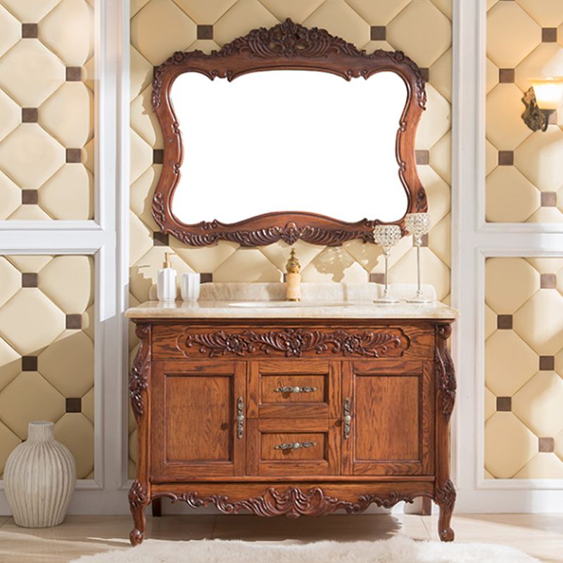 Wood Frame Vanity Drawers Freestanding Mirror Single Sink Rectangular Vanity with 2 Doors Clearhalo 'Bathroom Remodel & Bathroom Fixtures' 'Bathroom Vanities' 'bathroom_vanities' 'Home Improvement' 'home_improvement' 'home_improvement_bathroom_vanities' 1200x1200_d7958d4f-e9c8-40a7-9d87-5cde0d8e71e8