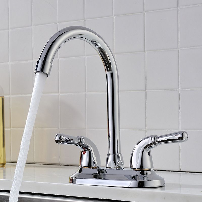 2-Handle High Arch Kitchen Faucet Contemporary Kitchen Sink Faucet with Deck Plate Clearhalo 'Home Improvement' 'home_improvement' 'home_improvement_kitchen_faucets' 'Kitchen Faucets' 'Kitchen Remodel & Kitchen Fixtures' 'Kitchen Sinks & Faucet Components' 'kitchen_faucets' 1200x1200_d7d462f1-ee76-43b1-9e09-0def88187a51