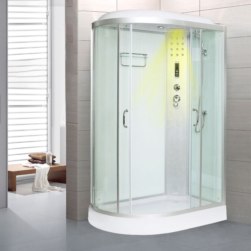 Framed Neo-Round Shower Kit Double Sliding Shower Stall with White Base Clearhalo 'Bathroom Remodel & Bathroom Fixtures' 'Home Improvement' 'home_improvement' 'home_improvement_shower_stalls_enclosures' 'Shower Stalls & Enclosures' 'shower_stalls_enclosures' 'Showers & Bathtubs' 1200x1200_d7eeeacf-1ca1-4609-8e99-b2b2b5ddc070