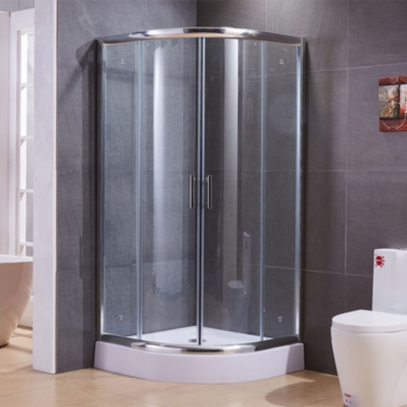 Corner Tempered Glass Shower Kit Silver Semi-Frameless Shower Kit Clearhalo 'Bathroom Remodel & Bathroom Fixtures' 'Home Improvement' 'home_improvement' 'home_improvement_shower_stalls_enclosures' 'Shower Stalls & Enclosures' 'shower_stalls_enclosures' 'Showers & Bathtubs' 1200x1200_d80c5269-6b68-4292-a1d9-38241e86b351