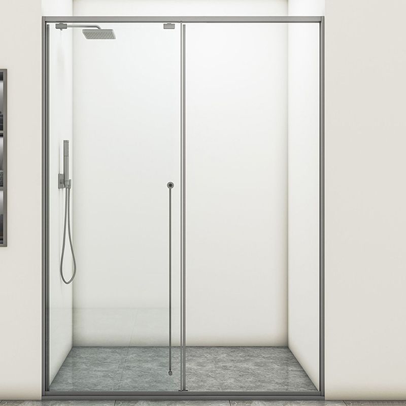 Gray Single Sliding Door Shower Door Tempered Glass Shower Door Clearhalo 'Bathroom Remodel & Bathroom Fixtures' 'Home Improvement' 'home_improvement' 'home_improvement_shower_tub_doors' 'Shower and Tub Doors' 'shower_tub_doors' 'Showers & Bathtubs' 1200x1200_d80fd9b0-a2f7-4f15-8c00-f307401c037a