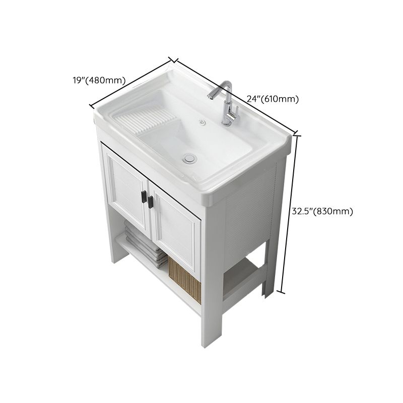 Freestanding Vanity Mirror 2 Doors Single Sink White Rectangular Shelving Included Vanity Clearhalo 'Bathroom Remodel & Bathroom Fixtures' 'Bathroom Vanities' 'bathroom_vanities' 'Home Improvement' 'home_improvement' 'home_improvement_bathroom_vanities' 1200x1200_d8196c48-9c2c-4d16-8f7a-2beb8988fbd7