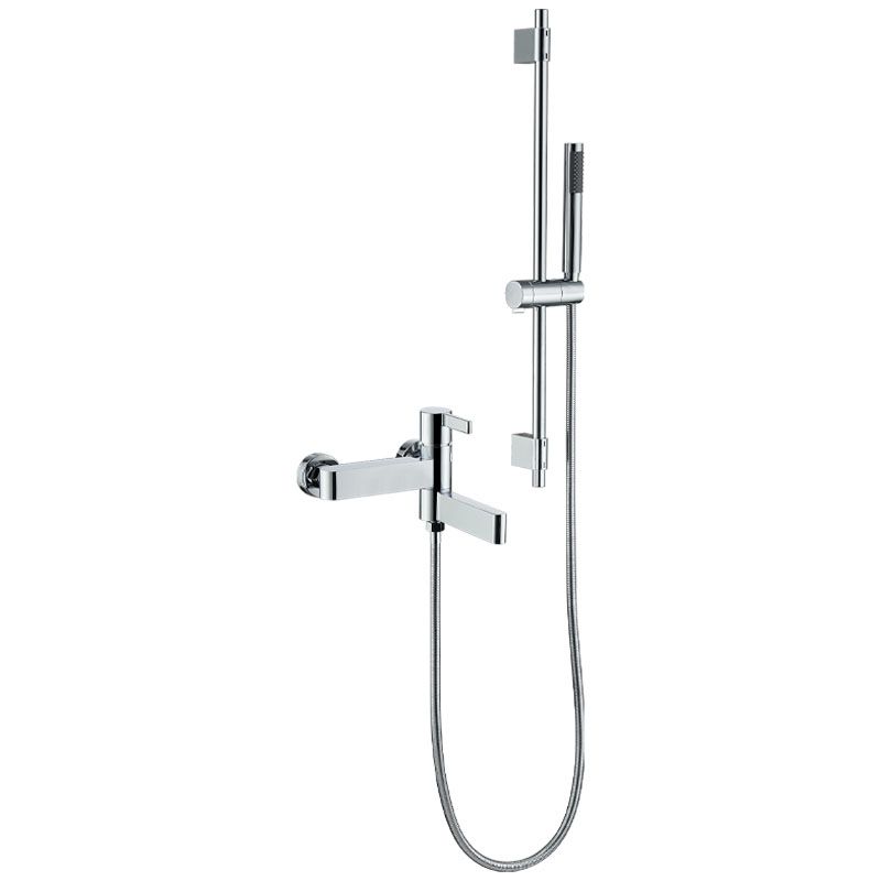 Contemporary Chrome Bath Faucet Trim Swivel Wall Mounted with Hand Shower Clearhalo 'Bathroom Remodel & Bathroom Fixtures' 'Bathtub Faucets' 'bathtub_faucets' 'Home Improvement' 'home_improvement' 'home_improvement_bathtub_faucets' 1200x1200_d838d83c-0076-4443-8de3-b41b60a5d8b0