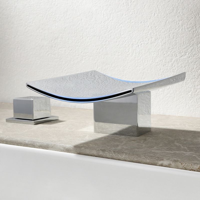 2-Handle Brushed Nickel Widespread Faucet 3 Hole Widespread Sink Faucet with LED Lighting Clearhalo 'Bathroom Remodel & Bathroom Fixtures' 'Bathroom Sink Faucets' 'Bathroom Sinks & Faucet Components' 'bathroom_sink_faucets' 'Home Improvement' 'home_improvement' 'home_improvement_bathroom_sink_faucets' 1200x1200_d8991717-1da8-4800-be41-1023067f08bb