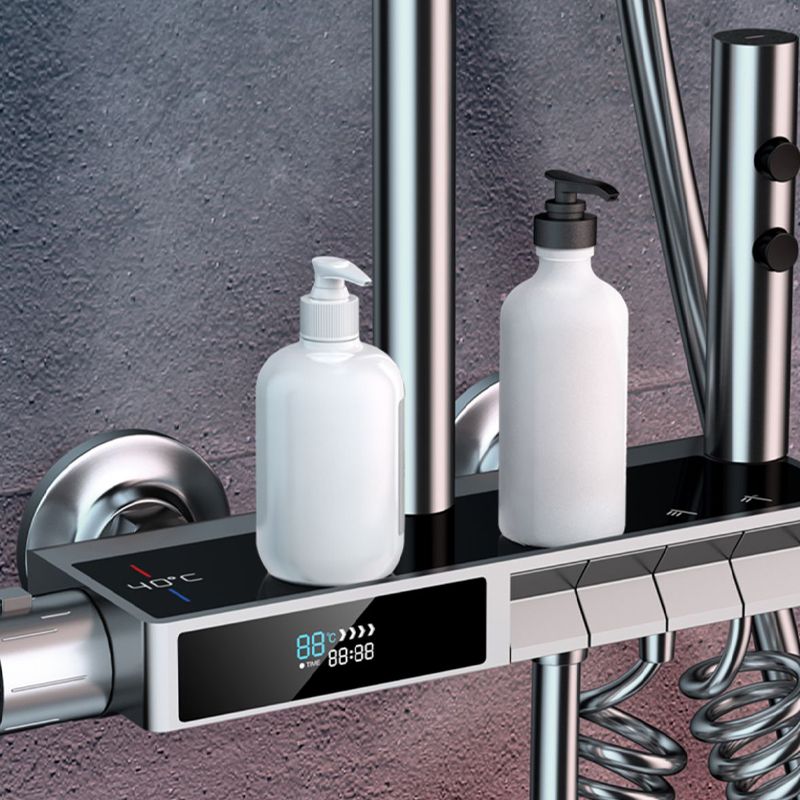 Grey Shower Set Piano Button Intelligent Digital Display Thermostatic Shower Shower Head Clearhalo 'Bathroom Remodel & Bathroom Fixtures' 'Home Improvement' 'home_improvement' 'home_improvement_shower_faucets' 'Shower Faucets & Systems' 'shower_faucets' 'Showers & Bathtubs Plumbing' 'Showers & Bathtubs' 1200x1200_d8a40687-3394-407f-8d84-e529d303d78e