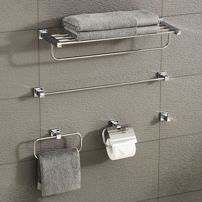 Metal Silver Bathroom Hardware Set 5 - Piece Adhesive Mount Bathroom Hardware Clearhalo 'Bathroom Hardware Sets' 'Bathroom Hardware' 'Bathroom Remodel & Bathroom Fixtures' 'bathroom_hardware_sets' 'Home Improvement' 'home_improvement' 'home_improvement_bathroom_hardware_sets' 1200x1200_d8c2c9d6-d488-4c2d-9036-9628c948de04