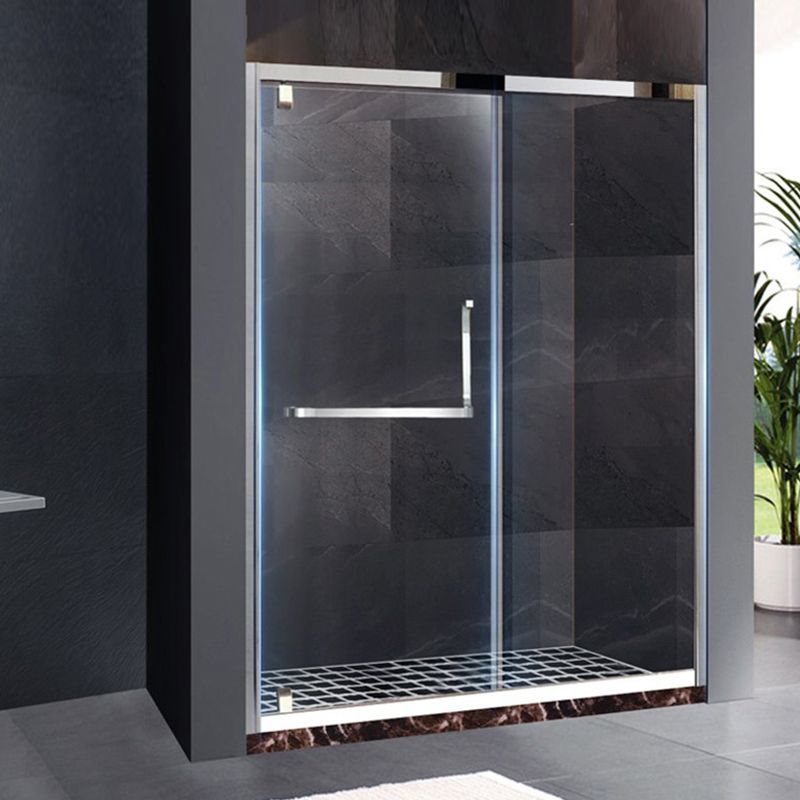 Glass and Metal Shower Bath Door Simple One-Line Shower Door Clearhalo 'Bathroom Remodel & Bathroom Fixtures' 'Home Improvement' 'home_improvement' 'home_improvement_shower_tub_doors' 'Shower and Tub Doors' 'shower_tub_doors' 'Showers & Bathtubs' 1200x1200_d8f71a41-fcbe-4ffe-80e1-83d293cd2b8b