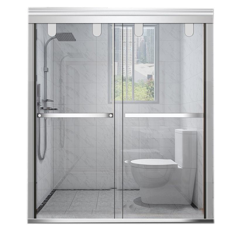 Single Sliding Semi-Frameless Shower Doors Tempered Clear Shower Door Clearhalo 'Bathroom Remodel & Bathroom Fixtures' 'Home Improvement' 'home_improvement' 'home_improvement_shower_tub_doors' 'Shower and Tub Doors' 'shower_tub_doors' 'Showers & Bathtubs' 1200x1200_d91698e5-02b6-413d-a561-d2bd6ee3c790