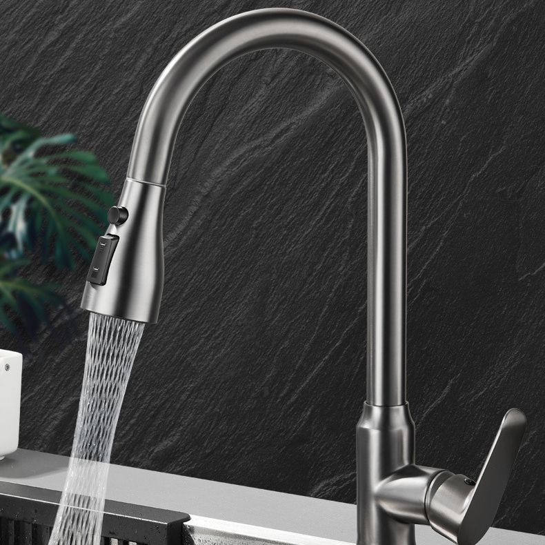 Modern Style Kitchen Faucet Brass 1-Handle High Arc Retractable Kitchen Faucet Clearhalo 'Home Improvement' 'home_improvement' 'home_improvement_kitchen_faucets' 'Kitchen Faucets' 'Kitchen Remodel & Kitchen Fixtures' 'Kitchen Sinks & Faucet Components' 'kitchen_faucets' 1200x1200_d94a47ef-adee-4eef-bd29-8c00b2179b87