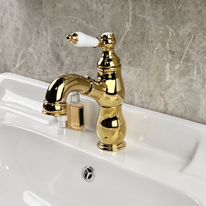 Vintage Bathroom Basin Faucet Full Brass Pull-out Ceramic Handle Sink Faucet with Drain Clearhalo 'Bathroom Remodel & Bathroom Fixtures' 'Bathroom Sink Faucets' 'Bathroom Sinks & Faucet Components' 'bathroom_sink_faucets' 'Home Improvement' 'home_improvement' 'home_improvement_bathroom_sink_faucets' 1200x1200_d94b184a-1fe3-454c-a7f9-9c33aef359e1