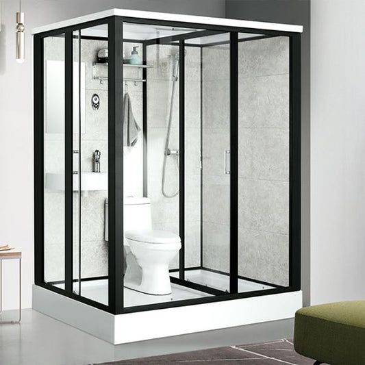 Rectangle Shower Stall Black Sliding Shower Stall with White Base Clearhalo 'Bathroom Remodel & Bathroom Fixtures' 'Home Improvement' 'home_improvement' 'home_improvement_shower_stalls_enclosures' 'Shower Stalls & Enclosures' 'shower_stalls_enclosures' 'Showers & Bathtubs' 1200x1200_d9520efb-d46e-4809-a18d-2cb0f05aa06b