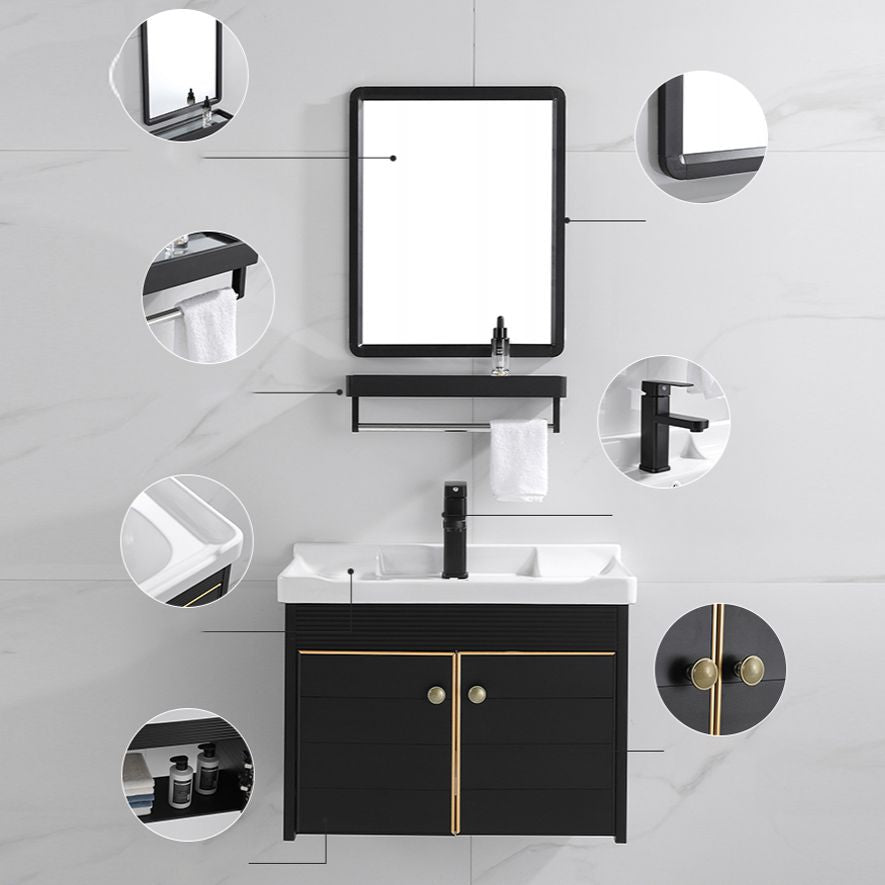 Modern Vanity Set Wall-mounted Ceramic Sink Black Faucet Vanity with Mirror Clearhalo 'Bathroom Remodel & Bathroom Fixtures' 'Bathroom Vanities' 'bathroom_vanities' 'Home Improvement' 'home_improvement' 'home_improvement_bathroom_vanities' 1200x1200_d971b852-ab6c-4c16-b037-0d4e038dae32