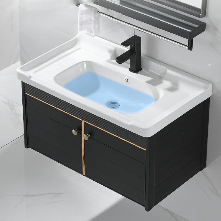 Wall Mount Metal Modern Sink Vanity with Sink for Bathroom in Black Clearhalo 'Bathroom Remodel & Bathroom Fixtures' 'Bathroom Vanities' 'bathroom_vanities' 'Home Improvement' 'home_improvement' 'home_improvement_bathroom_vanities' 1200x1200_d984897d-f4b0-4dee-9904-fb22280105d2