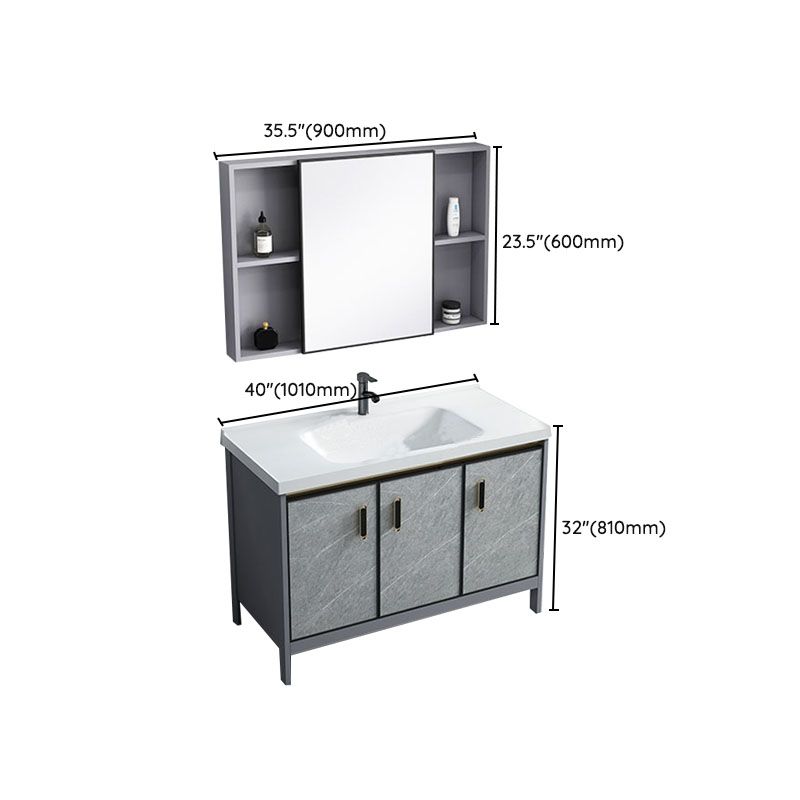 Modern Freestanding Vanity Sink Metal Bathroom Vanity Cabinet with Mirror Cabinet Clearhalo 'Bathroom Remodel & Bathroom Fixtures' 'Bathroom Vanities' 'bathroom_vanities' 'Home Improvement' 'home_improvement' 'home_improvement_bathroom_vanities' 1200x1200_d9a2f3d8-3484-4903-8571-d1fcc83522cc