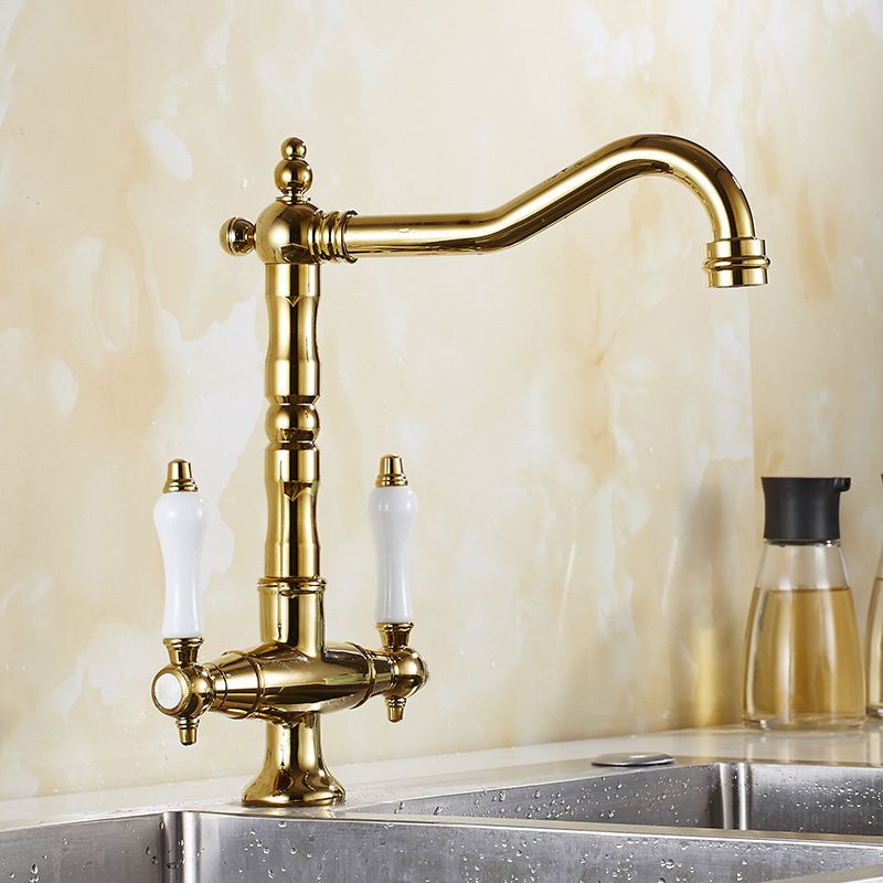 Traditional Kitchen Faucet Swivel Spout Gooseneck Double Handle Standard Kitchen Faucets Clearhalo 'Home Improvement' 'home_improvement' 'home_improvement_kitchen_faucets' 'Kitchen Faucets' 'Kitchen Remodel & Kitchen Fixtures' 'Kitchen Sinks & Faucet Components' 'kitchen_faucets' 1200x1200_d9cb5b30-d61b-4102-87e8-3fdca40c0b90