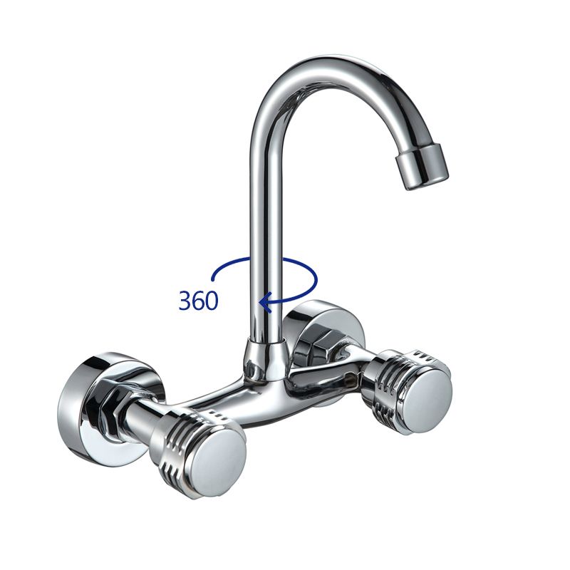 Contemporary 2-Handle Kitchen Faucet Wall-mounted Faucet in Chrome Clearhalo 'Home Improvement' 'home_improvement' 'home_improvement_kitchen_faucets' 'Kitchen Faucets' 'Kitchen Remodel & Kitchen Fixtures' 'Kitchen Sinks & Faucet Components' 'kitchen_faucets' 1200x1200_d9ce49b8-e184-446a-a760-ab18e202af6f