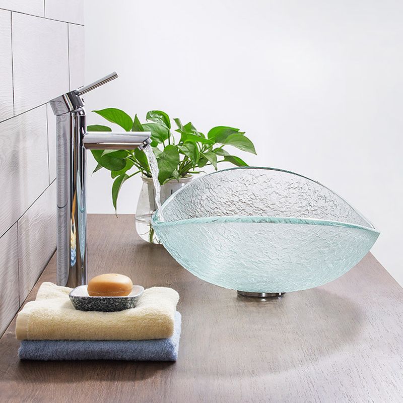 Contemporary Vessel Oval Glass with Pop-Up Drain Vessel Lavatory Sink Clearhalo 'Bathroom Remodel & Bathroom Fixtures' 'Bathroom Sinks & Faucet Components' 'Bathroom Sinks' 'bathroom_sink' 'Home Improvement' 'home_improvement' 'home_improvement_bathroom_sink' 1200x1200_d9f72061-1974-4a88-afd9-afc11f3fd006