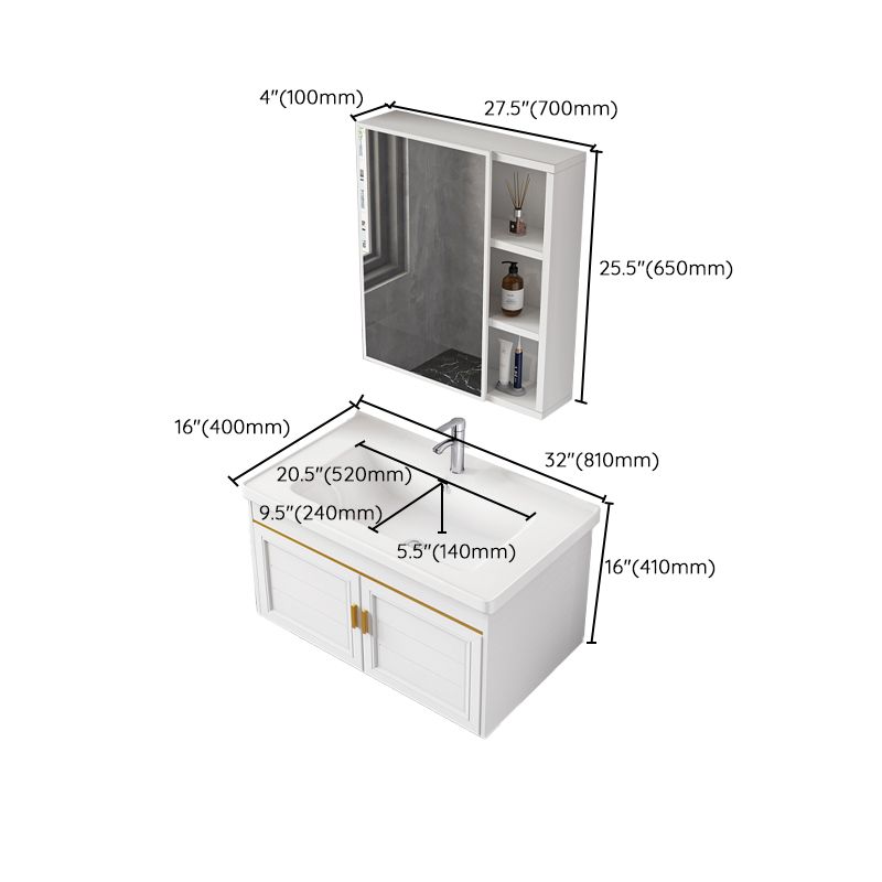 2 Doors Bath Vanity White Mirror Rectangular Single Sink Wall-Mounted Bathroom Vanity Clearhalo 'Bathroom Remodel & Bathroom Fixtures' 'Bathroom Vanities' 'bathroom_vanities' 'Home Improvement' 'home_improvement' 'home_improvement_bathroom_vanities' 1200x1200_da17054a-3c2b-4621-9cec-96bbe43bb6bd