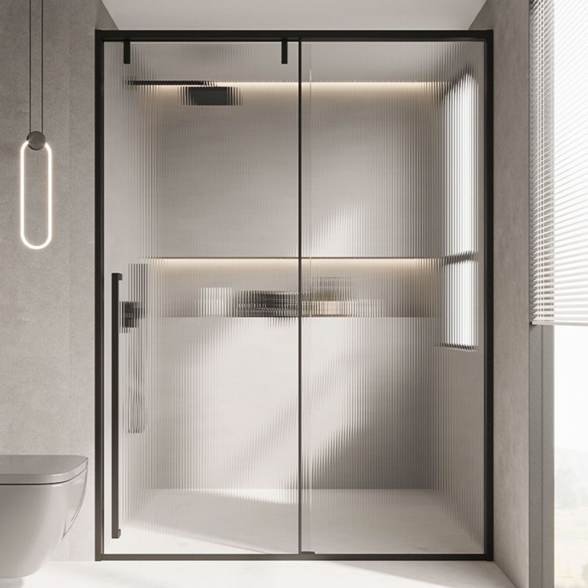 Glass and Metal Shower Door Simple One-Line Shower Black Bath Door Clearhalo 'Bathroom Remodel & Bathroom Fixtures' 'Home Improvement' 'home_improvement' 'home_improvement_shower_tub_doors' 'Shower and Tub Doors' 'shower_tub_doors' 'Showers & Bathtubs' 1200x1200_da2d95d5-58ce-470a-9399-df6109241c70