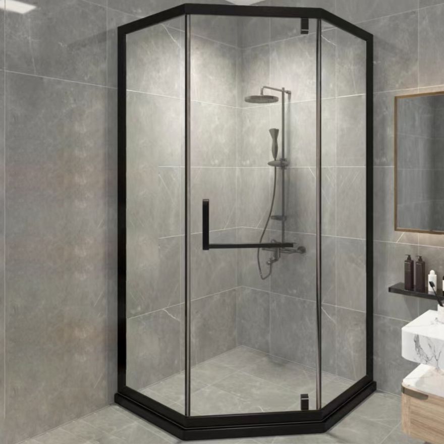 Black Semi Frameless Tempered Glass Shower Door Pivot Shower Door Clearhalo 'Bathroom Remodel & Bathroom Fixtures' 'Home Improvement' 'home_improvement' 'home_improvement_shower_tub_doors' 'Shower and Tub Doors' 'shower_tub_doors' 'Showers & Bathtubs' 1200x1200_da6a9ff5-a003-4a18-8212-9f9ee959c4d8