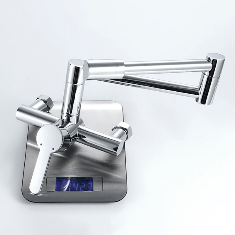 Modern Wall Mounted Pot Filler Faucet in Chrome Kitchen Faucet with Single Level Clearhalo 'Home Improvement' 'home_improvement' 'home_improvement_kitchen_faucets' 'Kitchen Faucets' 'Kitchen Remodel & Kitchen Fixtures' 'Kitchen Sinks & Faucet Components' 'kitchen_faucets' 1200x1200_da846c2f-63aa-41f7-9c54-131a2dd0bbdf