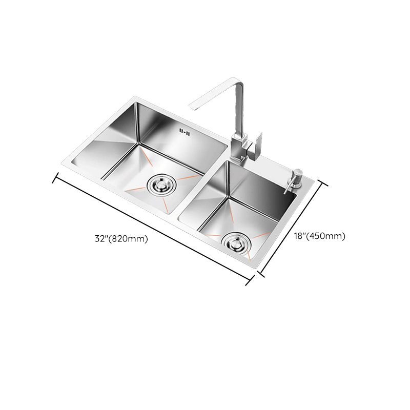 Contemporary Style Kitchen Sink Stainless Steel 2 Holes Drop-In Kitchen Double Sink Clearhalo 'Home Improvement' 'home_improvement' 'home_improvement_kitchen_sinks' 'Kitchen Remodel & Kitchen Fixtures' 'Kitchen Sinks & Faucet Components' 'Kitchen Sinks' 'kitchen_sinks' 1200x1200_da95f107-6308-4bbd-b4e3-26900ee59b16