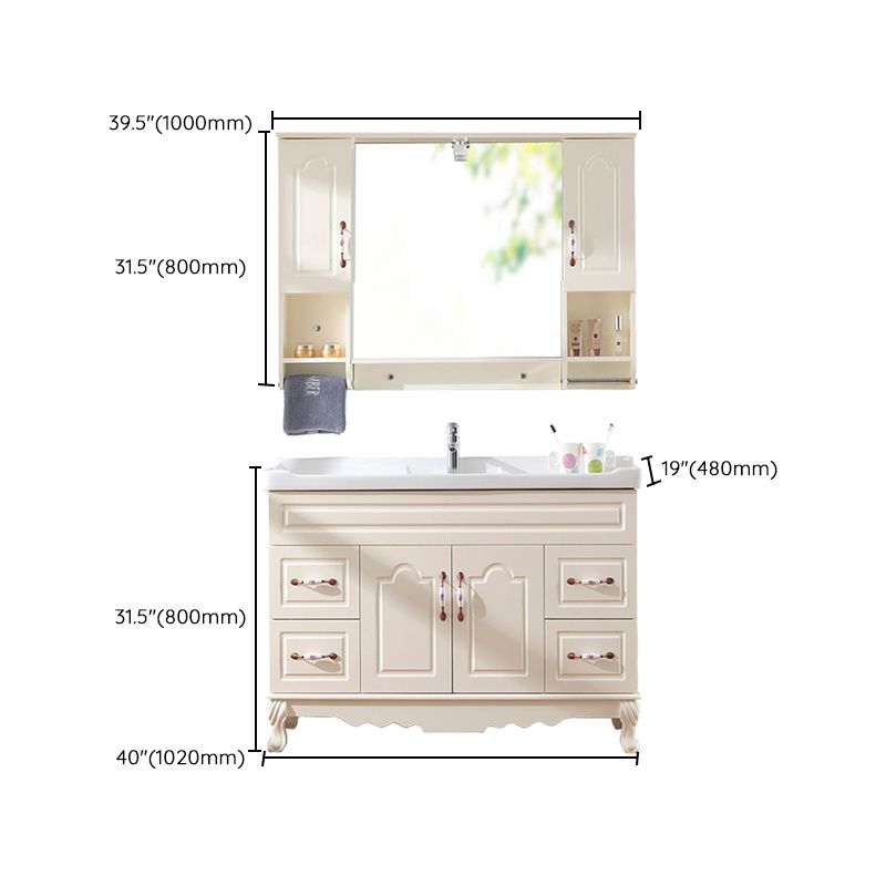 Freestanding Bathroom Vanity Single Sink White Mirror 2 Doors Vanity with Drawers Clearhalo 'Bathroom Remodel & Bathroom Fixtures' 'Bathroom Vanities' 'bathroom_vanities' 'Home Improvement' 'home_improvement' 'home_improvement_bathroom_vanities' 1200x1200_daa7112f-966f-4a53-a374-22392136b9a0