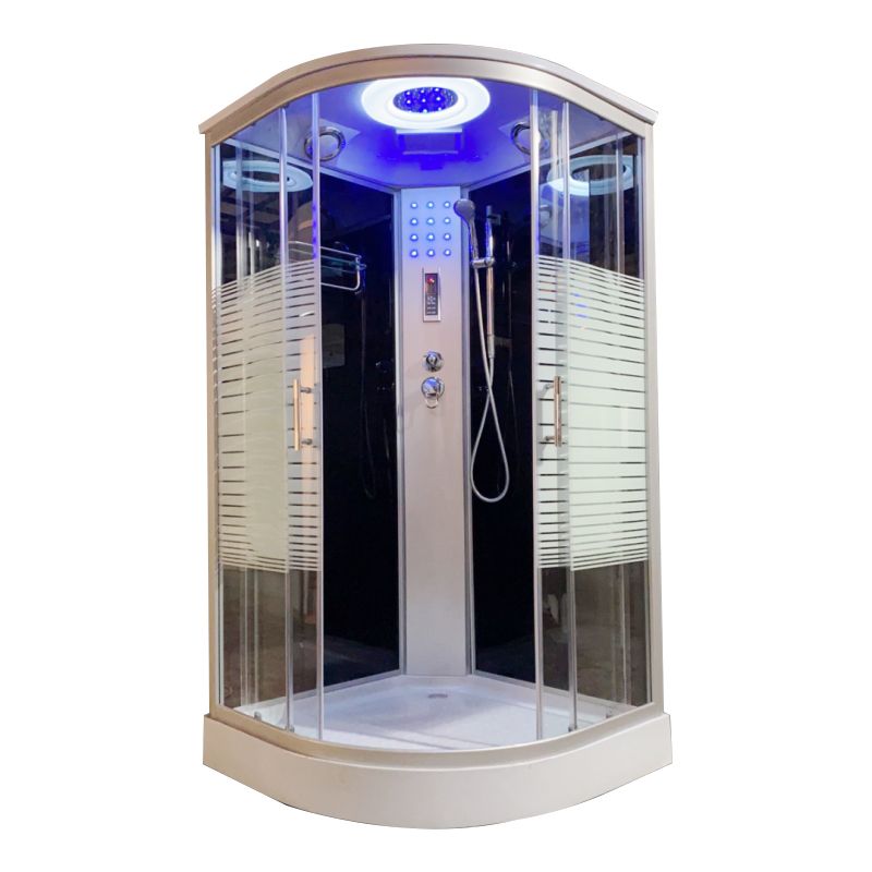 Double Sliding Rounded Shower Stall Tempered Glass Shower Stall with Hand Shower Clearhalo 'Bathroom Remodel & Bathroom Fixtures' 'Home Improvement' 'home_improvement' 'home_improvement_shower_stalls_enclosures' 'Shower Stalls & Enclosures' 'shower_stalls_enclosures' 'Showers & Bathtubs' 1200x1200_dac98920-a968-4a9f-a7b4-d5cfd77aa704