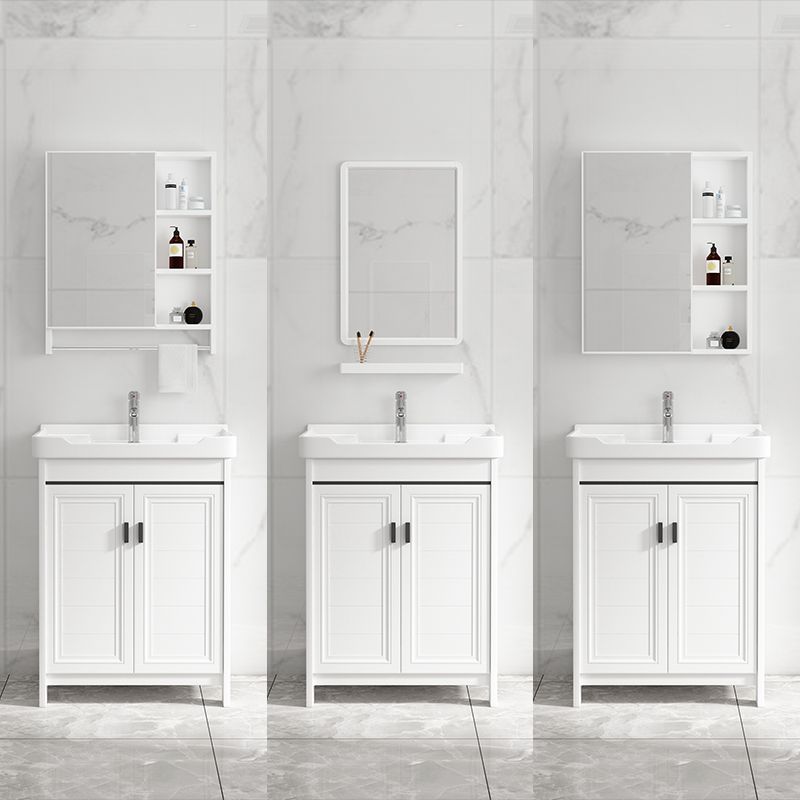 Rectangle Vanity Set White 2 Doors Freestanding Metal Frame Single Sink Vanity Clearhalo 'Bathroom Remodel & Bathroom Fixtures' 'Bathroom Vanities' 'bathroom_vanities' 'Home Improvement' 'home_improvement' 'home_improvement_bathroom_vanities' 1200x1200_db191318-10de-458d-a861-a908b8873cdf