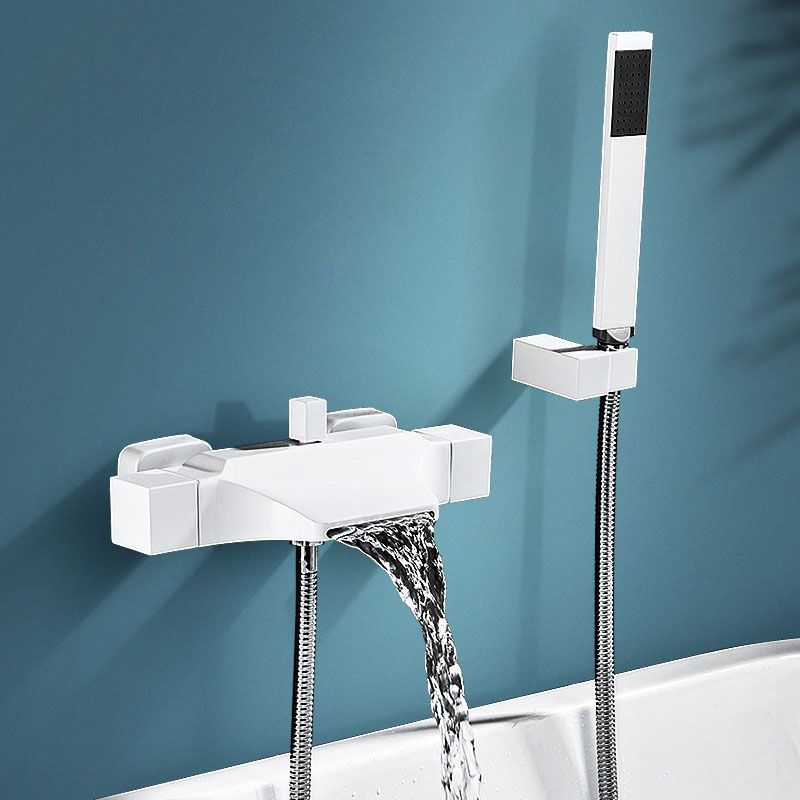 Contemporary Wall Mounted Metal Tub Filler Double Handles Waterfall Tub Faucet Trim Clearhalo 'Bathroom Remodel & Bathroom Fixtures' 'Bathtub Faucets' 'bathtub_faucets' 'Home Improvement' 'home_improvement' 'home_improvement_bathtub_faucets' 1200x1200_db1fc34d-7855-42a6-bb4d-85a448eaad13