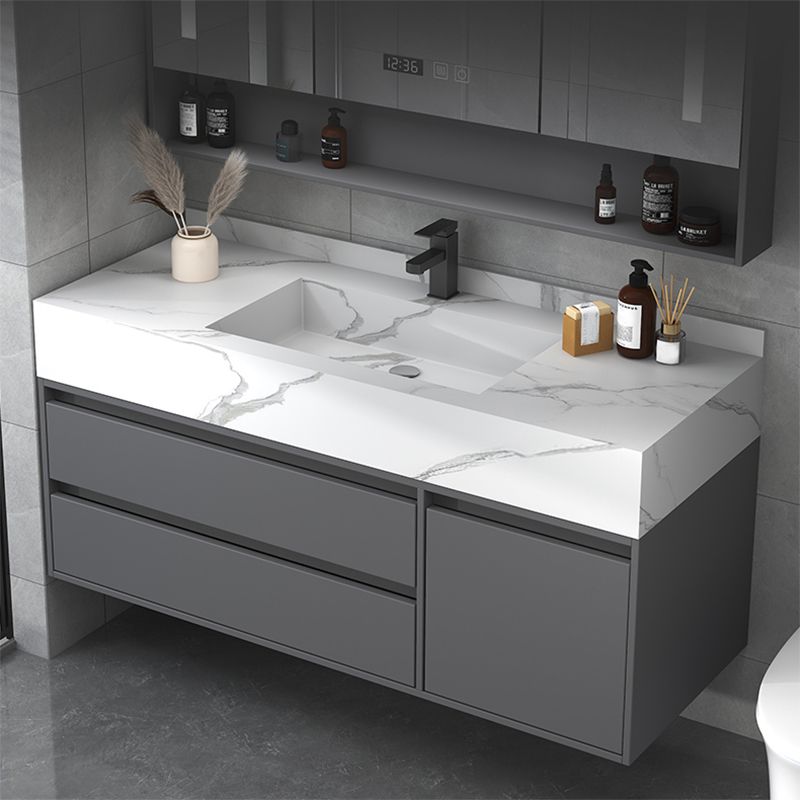 Modern Bathroom Vanity Set Mirror Included Rectangular Sink Drawer Sink Vanity Clearhalo 'Bathroom Remodel & Bathroom Fixtures' 'Bathroom Vanities' 'bathroom_vanities' 'Home Improvement' 'home_improvement' 'home_improvement_bathroom_vanities' 1200x1200_db604bce-cdf2-4e01-a1a6-a722f540fa03