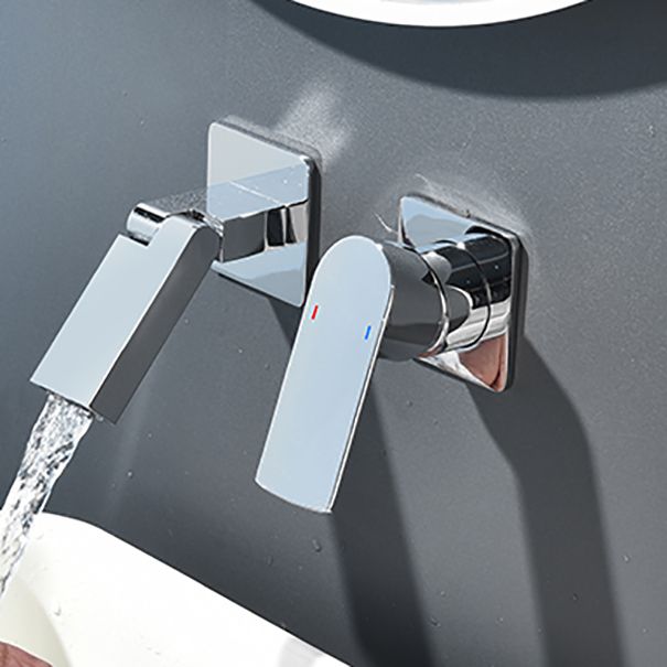 Waterfall Spout Bathroom Faucet Swivel Lever Handle 2 Holes Wall-Mounted Sink Faucet Clearhalo 'Bathroom Remodel & Bathroom Fixtures' 'Bathroom Sink Faucets' 'Bathroom Sinks & Faucet Components' 'bathroom_sink_faucets' 'Home Improvement' 'home_improvement' 'home_improvement_bathroom_sink_faucets' 1200x1200_dbaa4213-ff85-438b-928d-dd9af29fe4b5